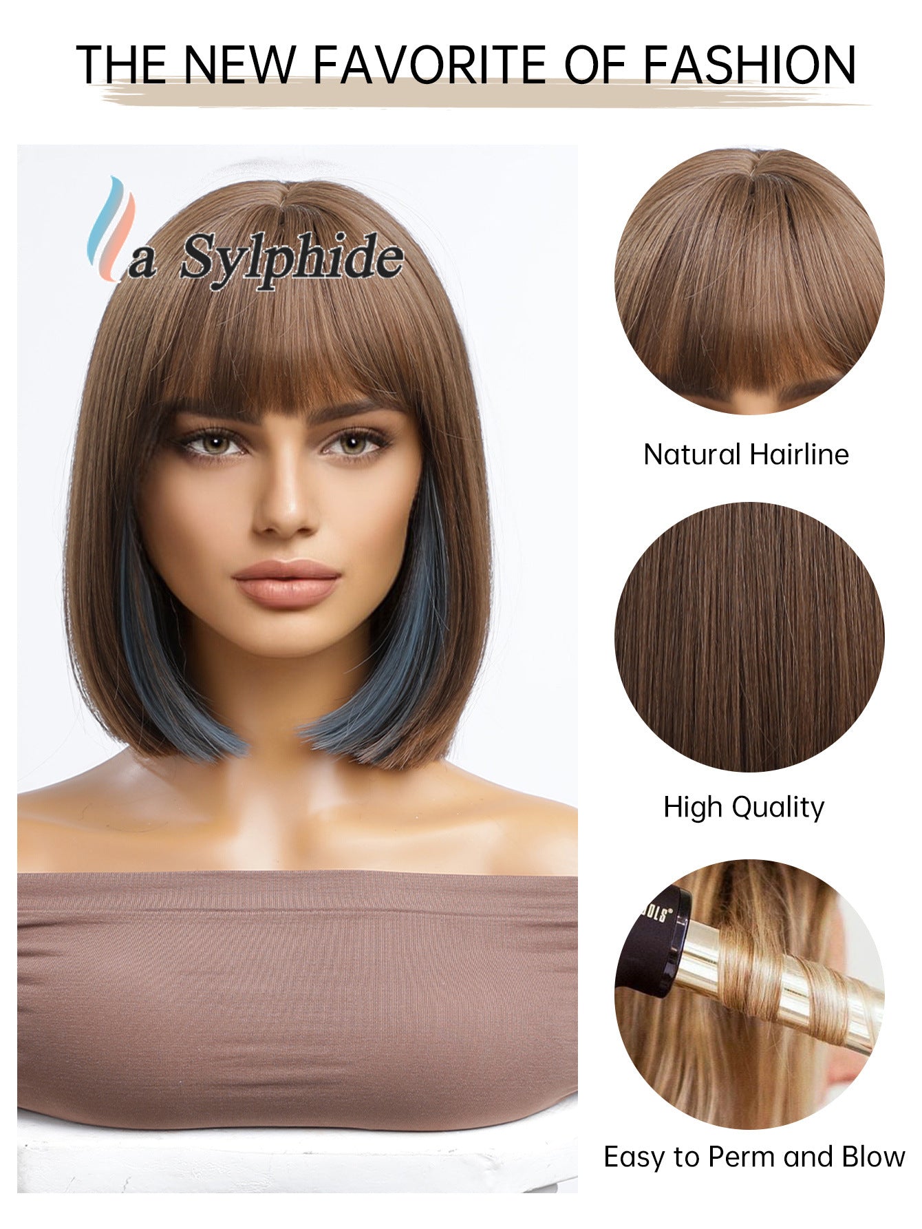 Face Natural Simulation Human Hanging Ear Dyed Wig Short Straight Hair