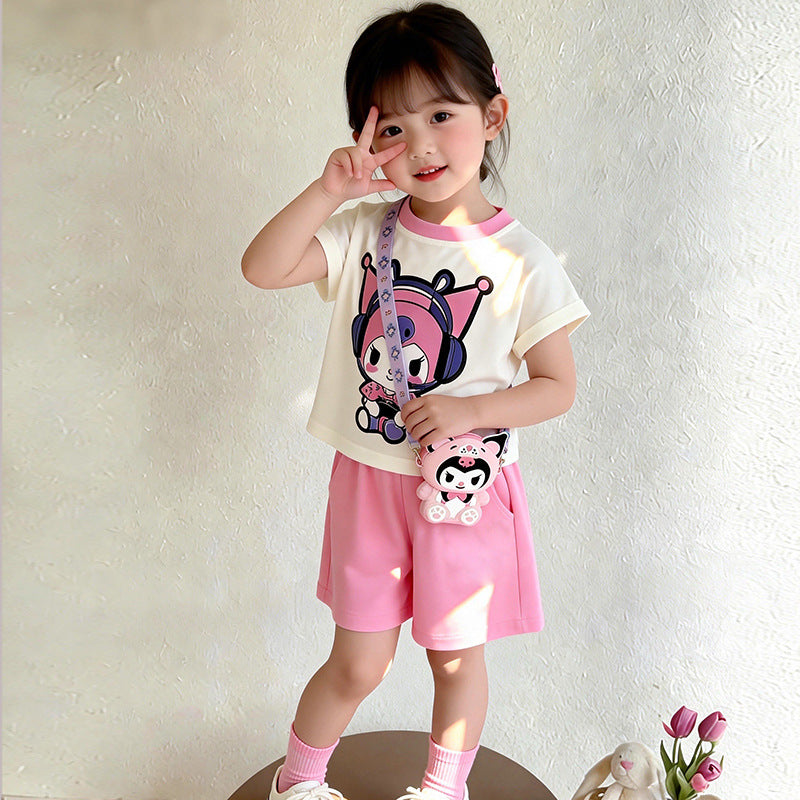 Children's Summer Clow Light Short Sleeved T-shirt Shorts Two-piece Set Children's Suit