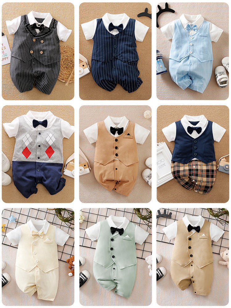Children's Class Clothes Born One Year Old Gentleman Short Sleeve Rompers Jumpsuit, Climbing Suit