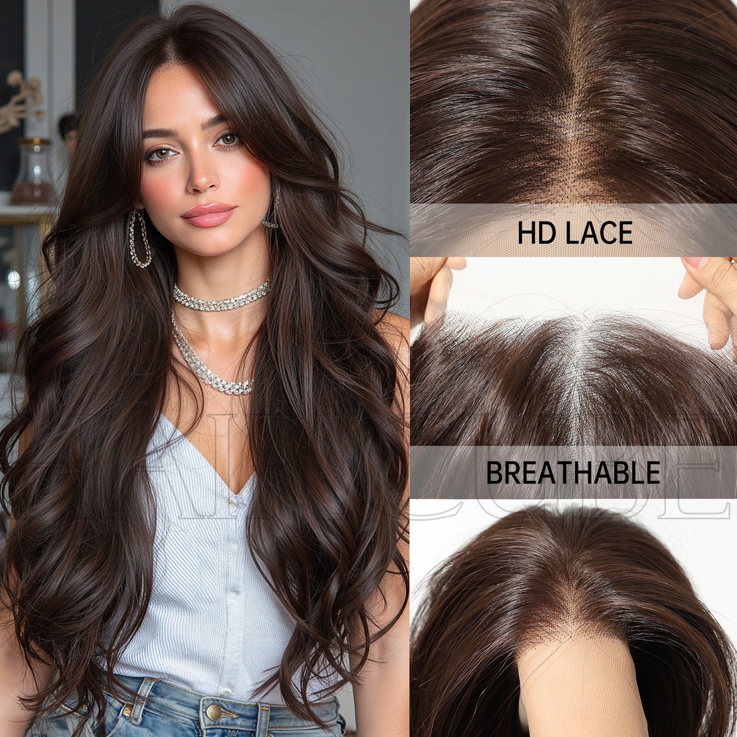 Area Front Lace Big Wave Curly Hair Golden Free Sewing Wig Long Curls