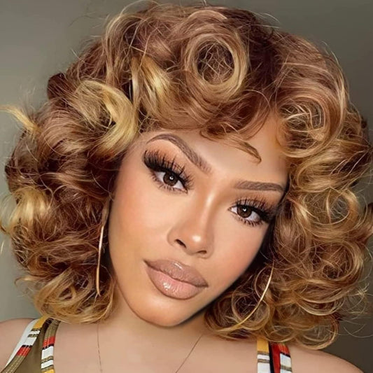 Women's African Large Roll Chemical Fiber Rose Net Head Wig Short Curly Hair