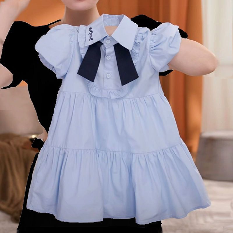 Children's Preppy Style Sailor Collar Princess Short Sleeve Fashionable Children's Dress