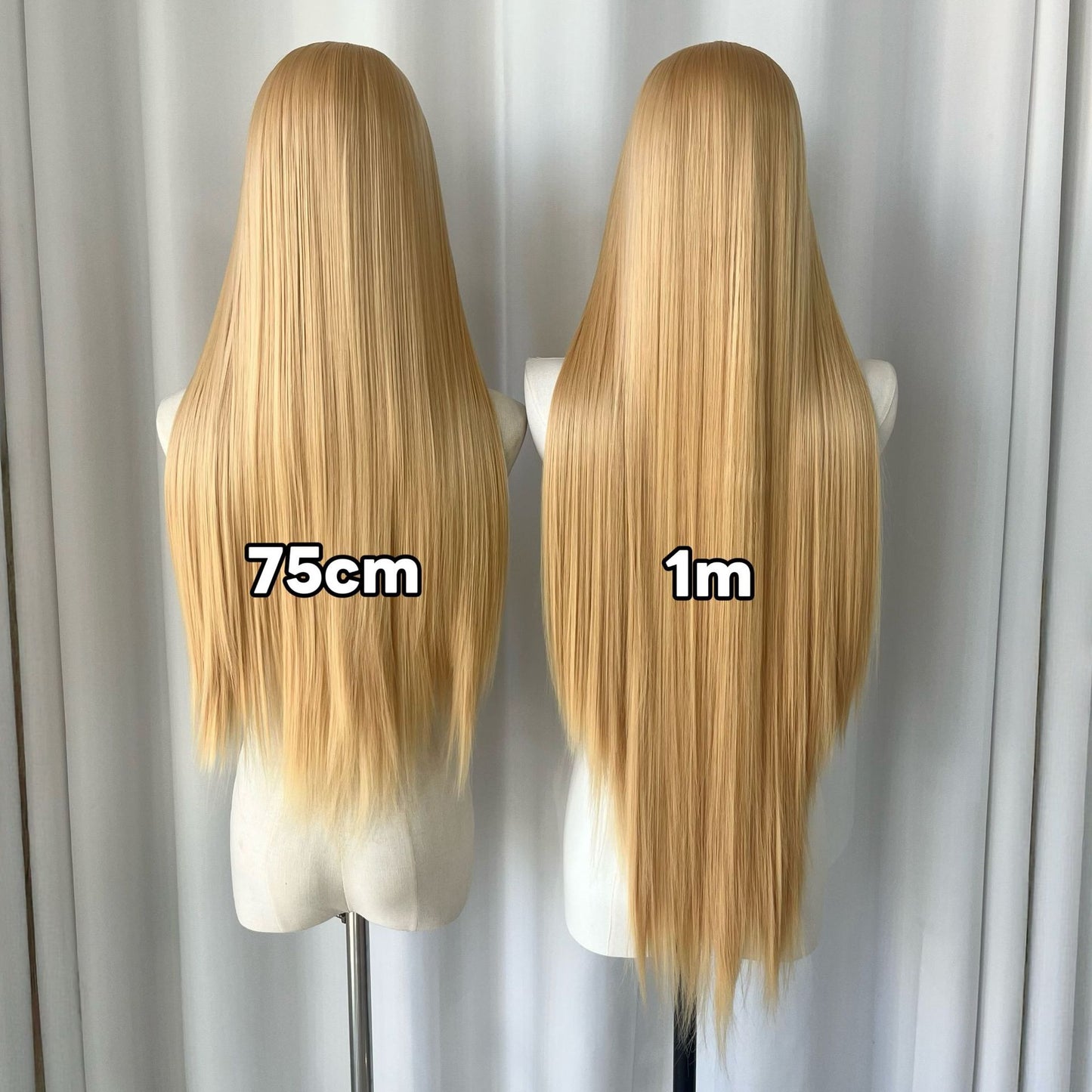 White Gold Color Large Area Hand Crochet Forehead Lace Female Long Straight Wig