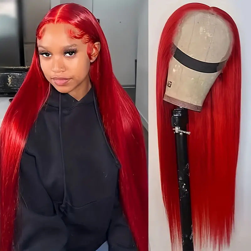 Slouchy Cool Wine Red Front Lace Long Straight Wig