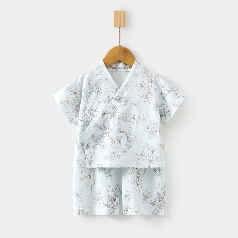 Sets Short Sleeve Shorts Bamboo Fiber Top Pants Summer Air Children's Suit