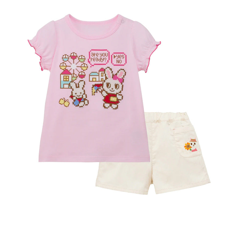 Children's Summer Round Neck Top Boys Cartoon Cute Game Bear Rabbit Children's T-shirt