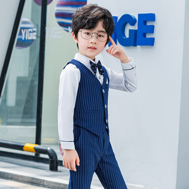Children's Boy Stripe Vest Gown Host Catwalk Piano Children's Suit