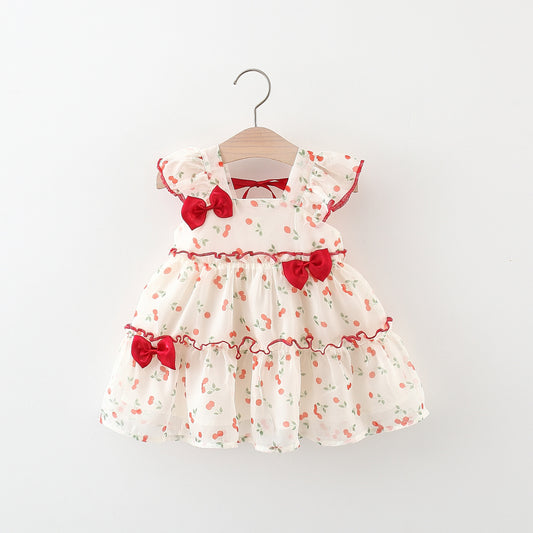 Bow Cherry Chiffon Thousand Layer Small Children's Dress