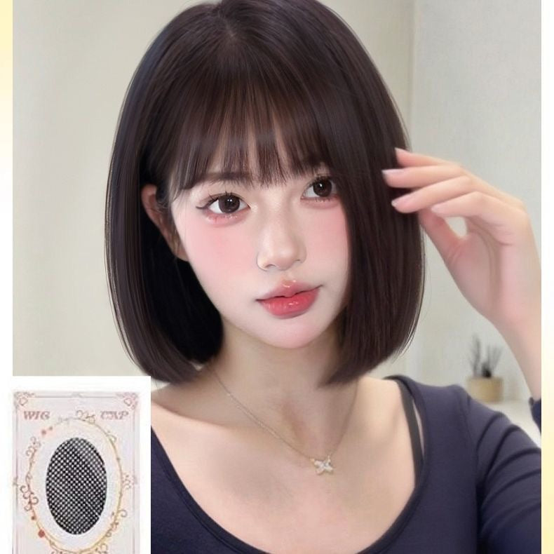 Women's Artificial Human Natural Full Top Wave Head Cover Style Wig Short Straight Hair
