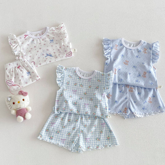 Floral Summer Foreign Cat Printing T-shirt Children's Suit