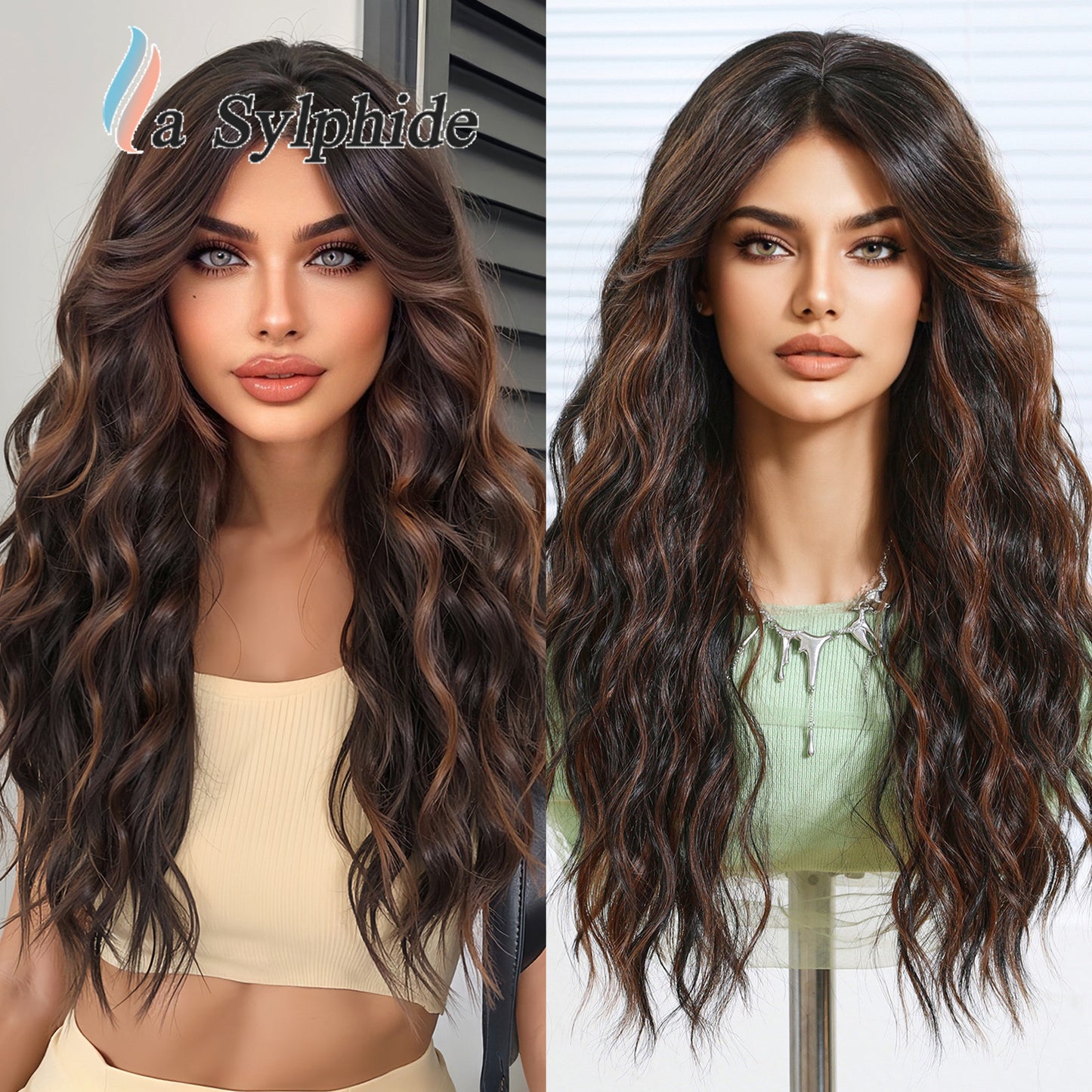 Female Word Bangs Full Top Simulation Human Hair Silk Water Wig Long Curls