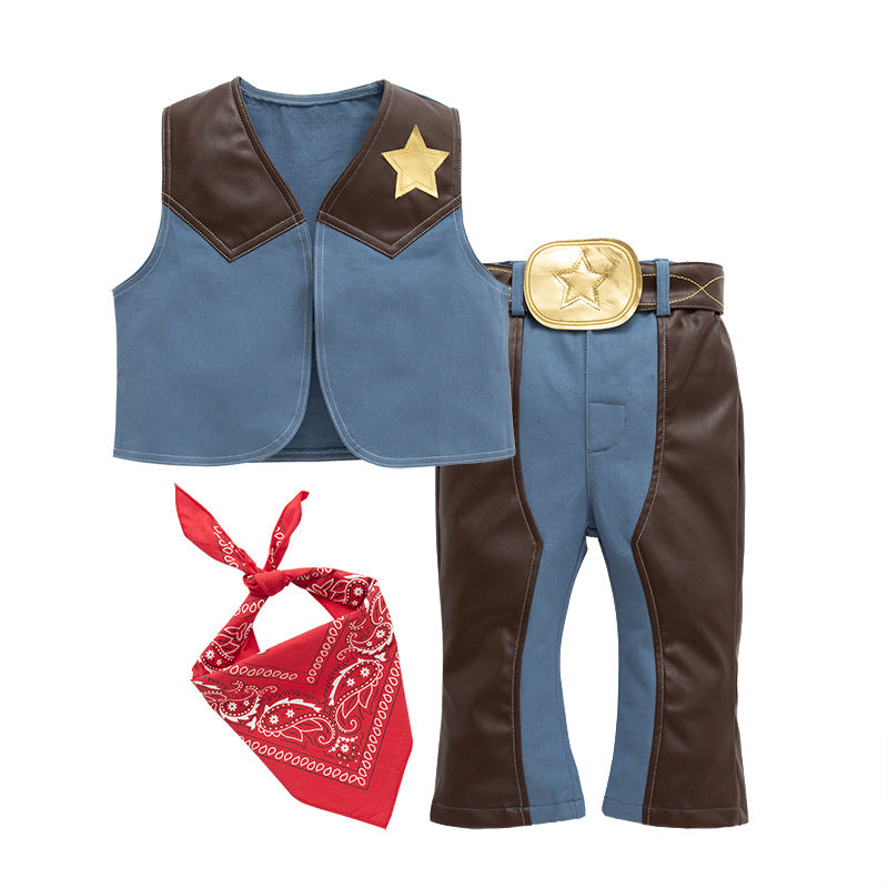 Children's Western Denim Festival Clothes Role Performance Set With Children's Suit