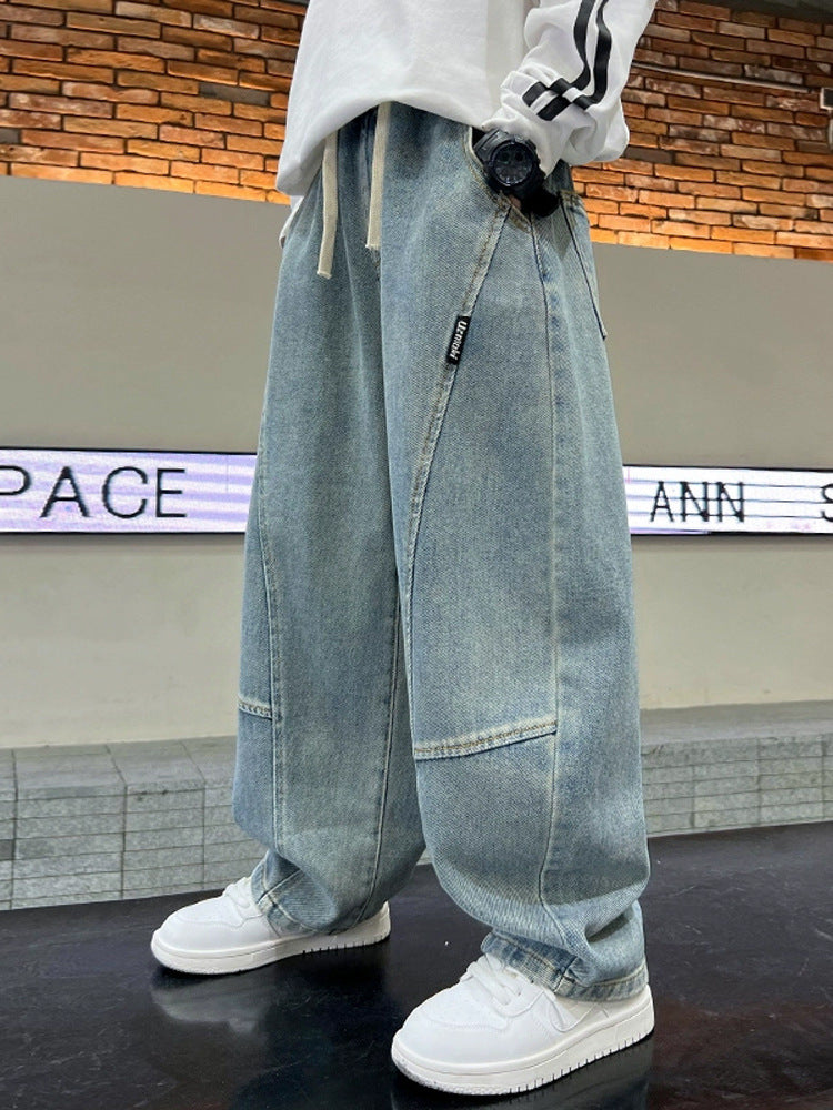 Children's Big Boy Pu Fried Street Sports Spring Children's Pants