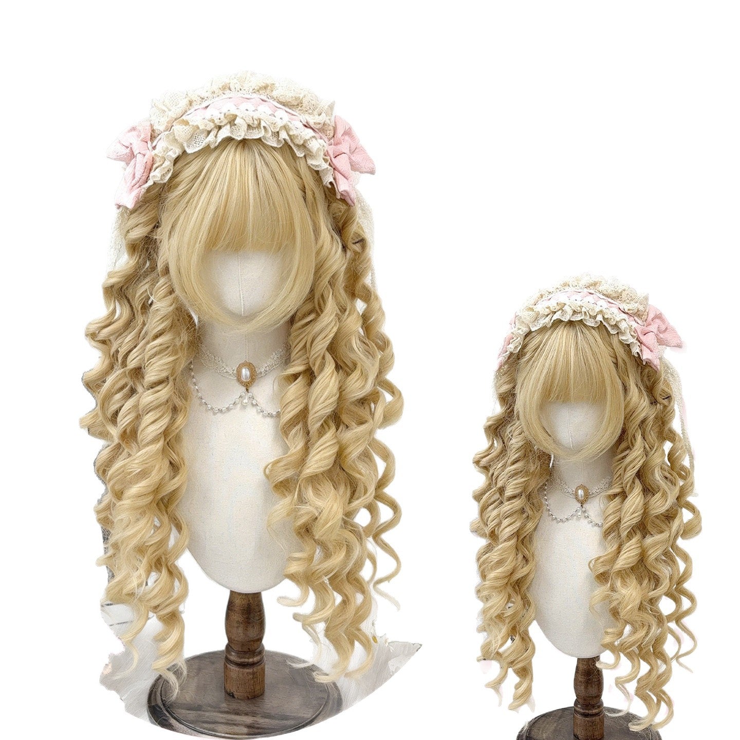 Noodles Roll Female White Gold Color Roman Wig Long Curls