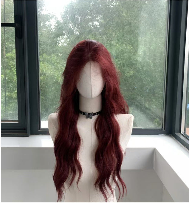 Female Hair Raspberry Red Medium Curly Wig Long Curls