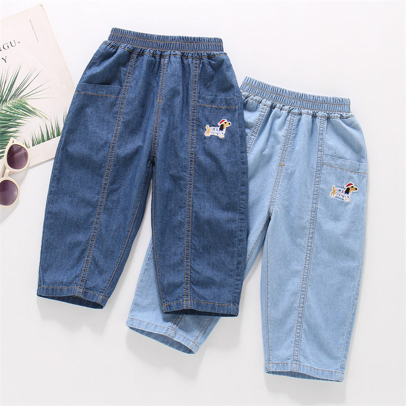 Children's Cotton Jeans Thin Toddler Cartoon Loose Children's Pants