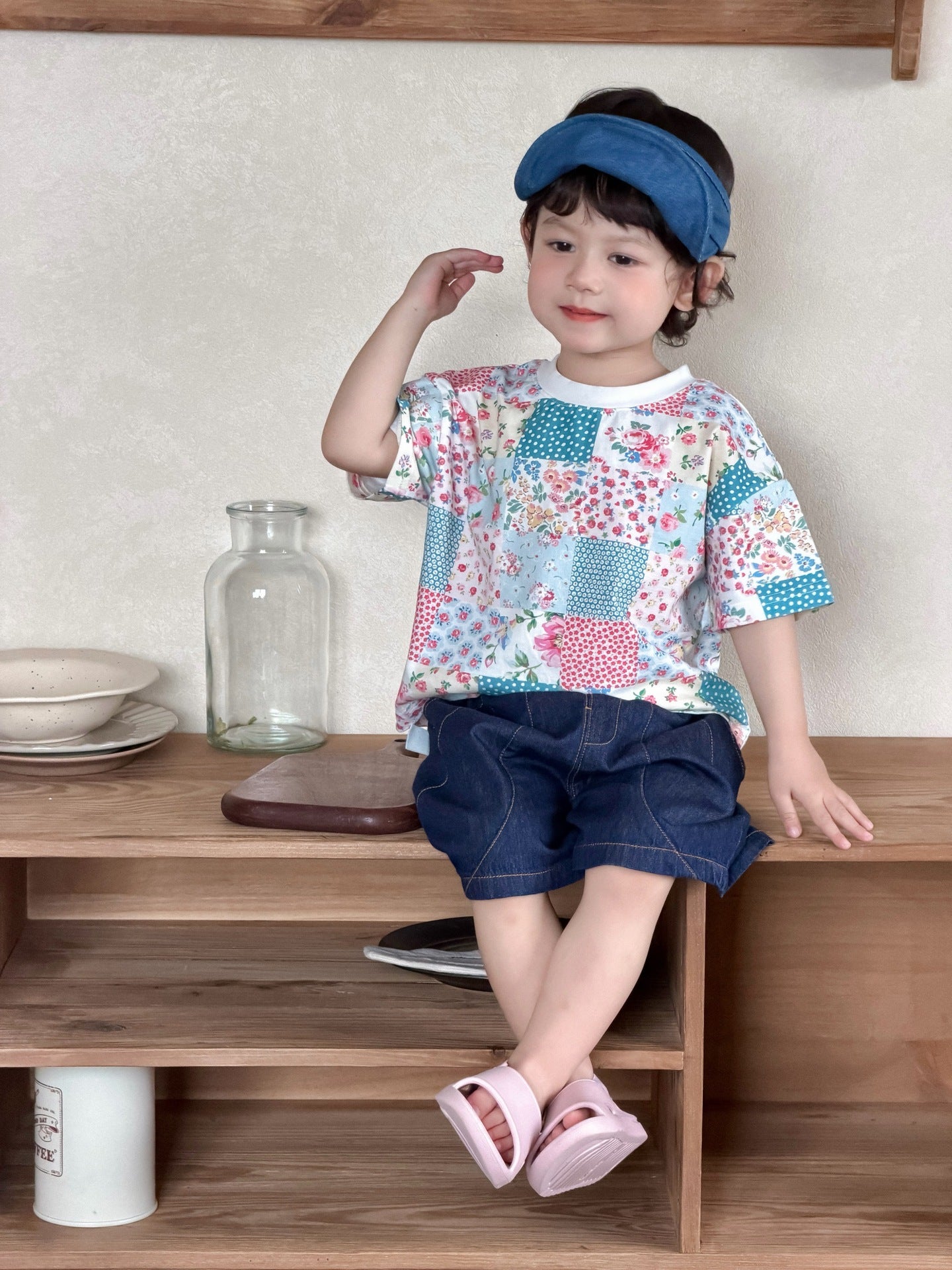 Children's Short-sleeved T-shirt Summer Thin Korean Clothing Clothes Boy's Denim Children's Suit