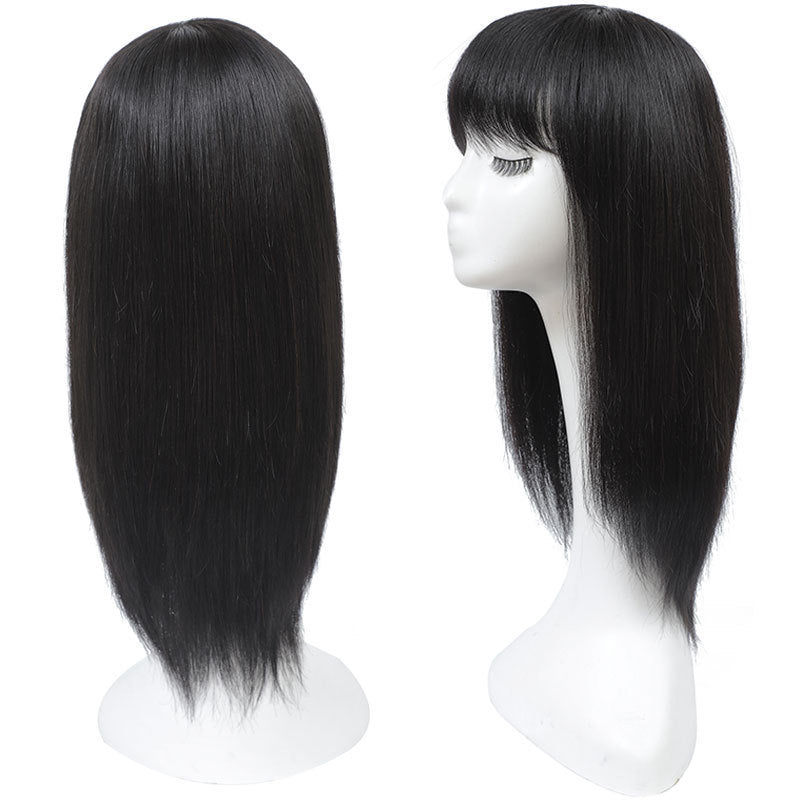 Women's Full Collarbone Black Long Straight Top Real Hair Wig