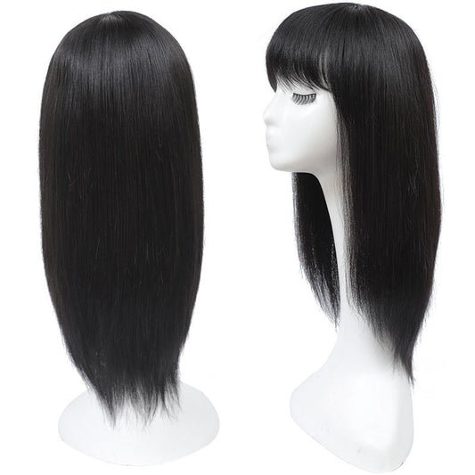 Women's Full Collarbone Black Long Straight Top Real Hair Wig