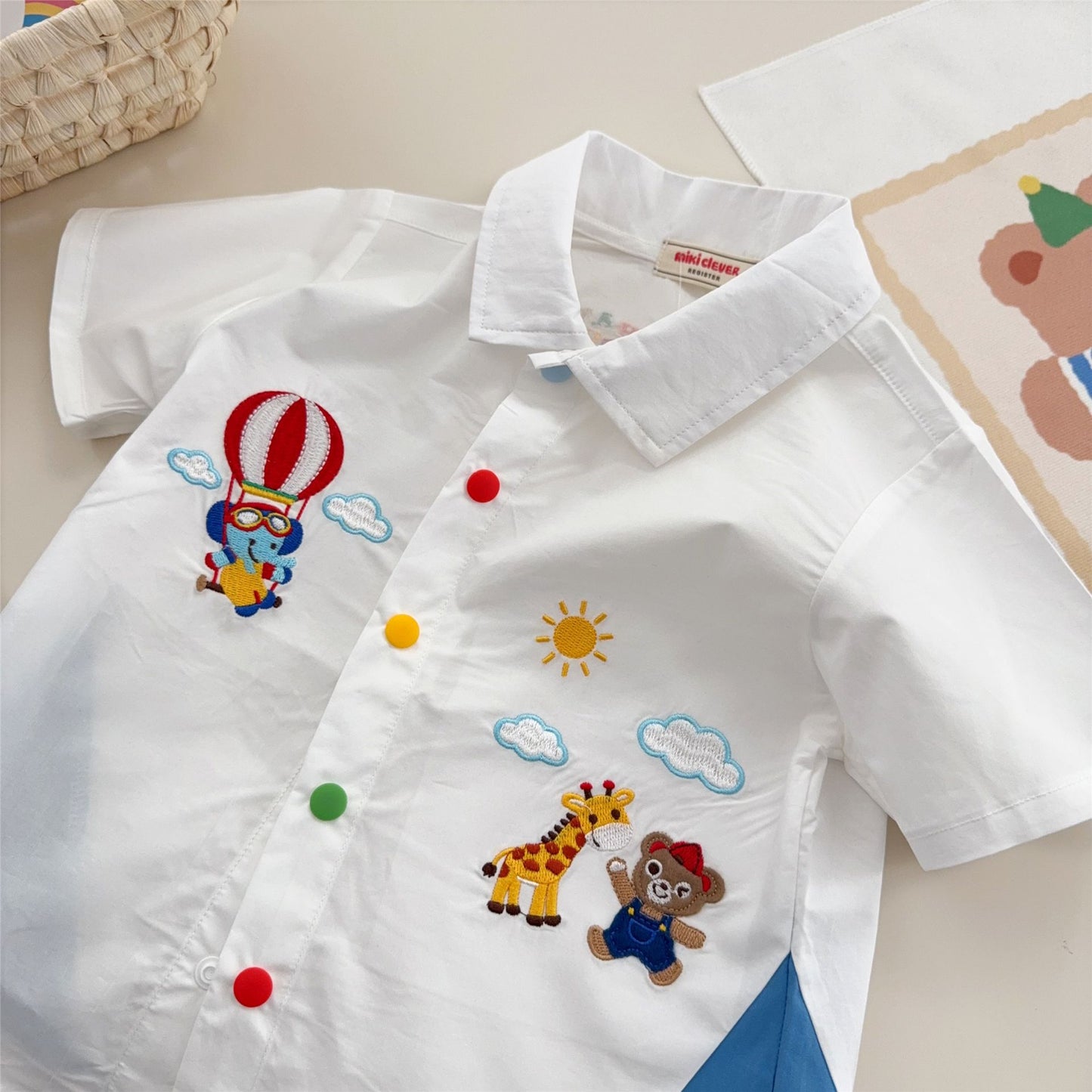 Children's Summer Woven Cotton Boys Lapel Cartoon Children's Shirt
