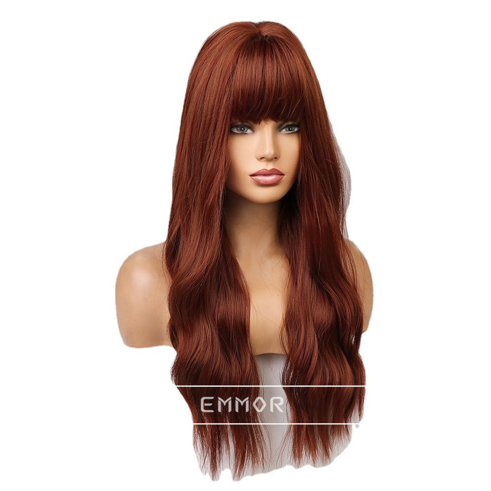Red Air Bangs Curly Hair Fiber Wig Long Curls