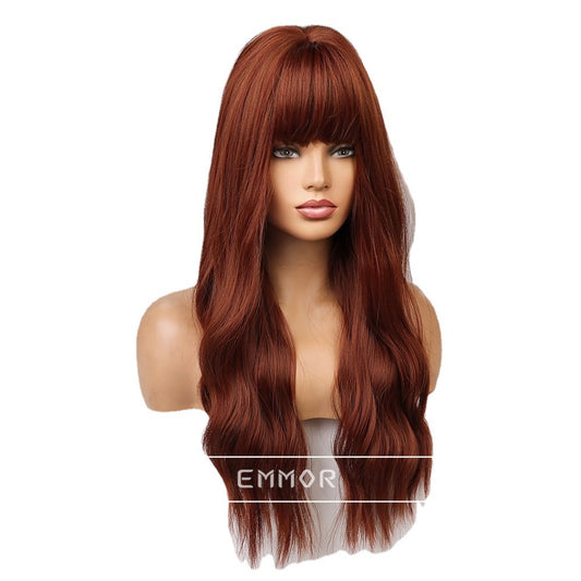 Red Air Bangs Curly Hair Fiber Wig Long Curls