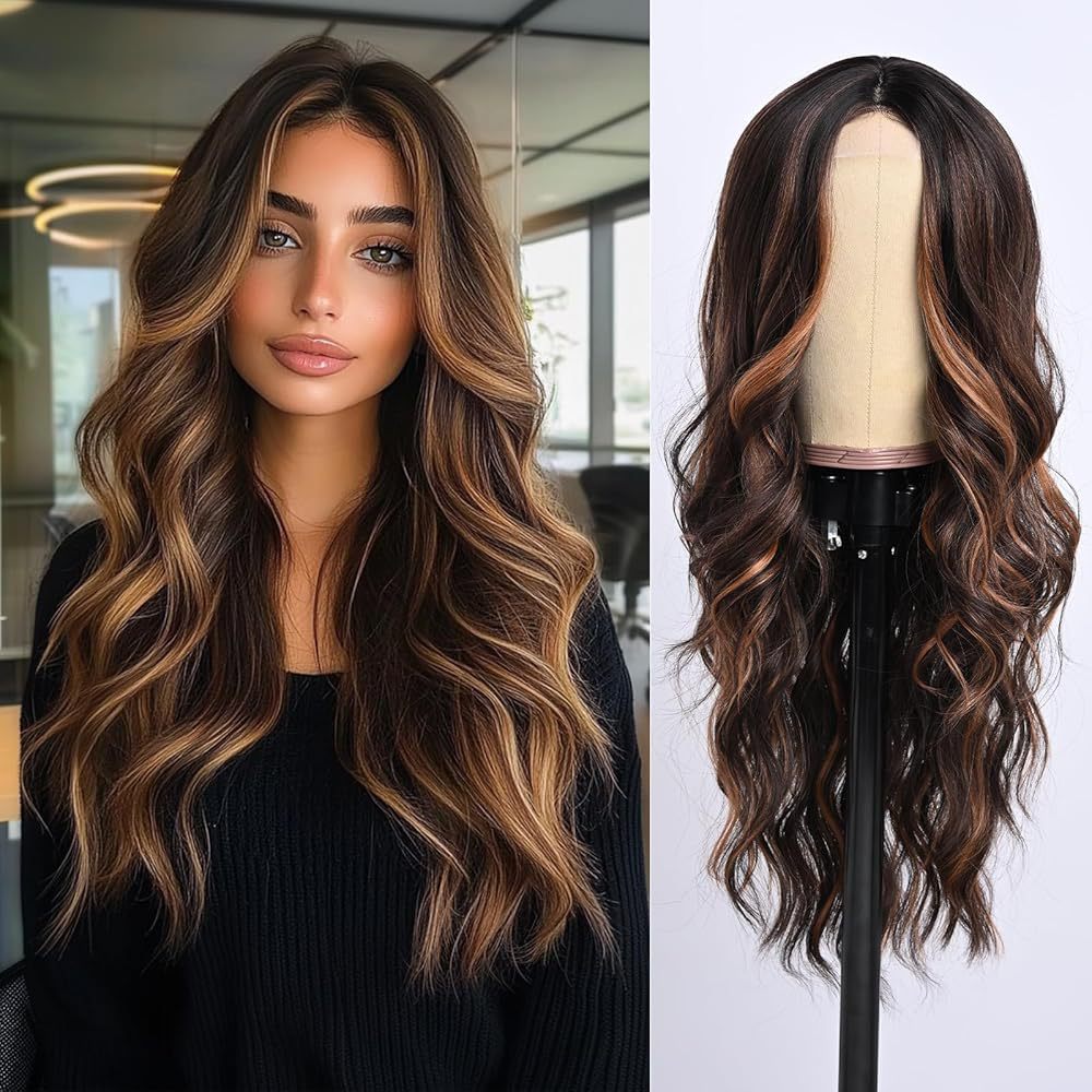 Female Golden Forehead Lace Medium Big Wave Wig Long Curls