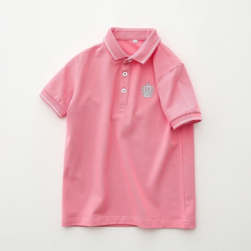 Children's Summer Korean Style Short-sleeved Medium Big Cotton Shirt Polo Children's T-shirt