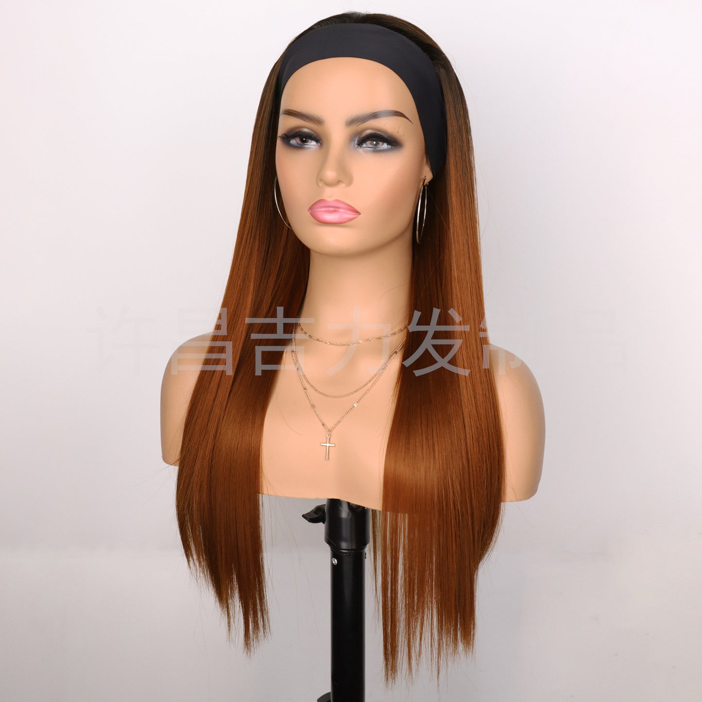 Women's Scarf Ice Silk Hair Band Head Long Straight Wig