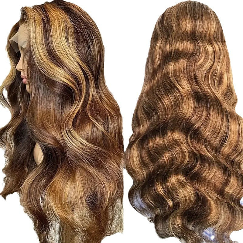 Front Lace Female Highlight Gradient Big Wave Curly Hair Wig Long Curls