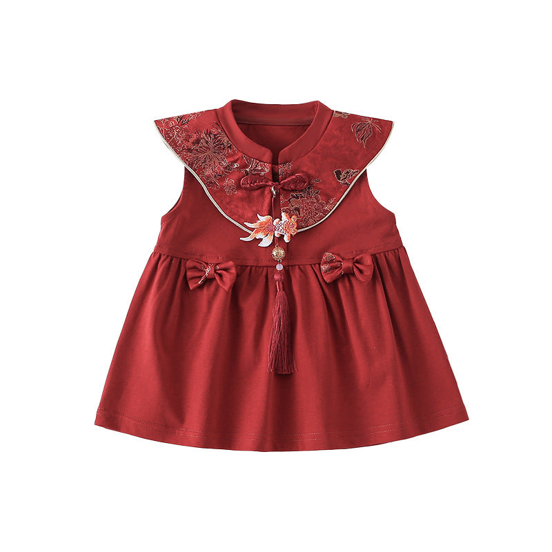 Summer Red Festive Princess One Year Old Children's Dress