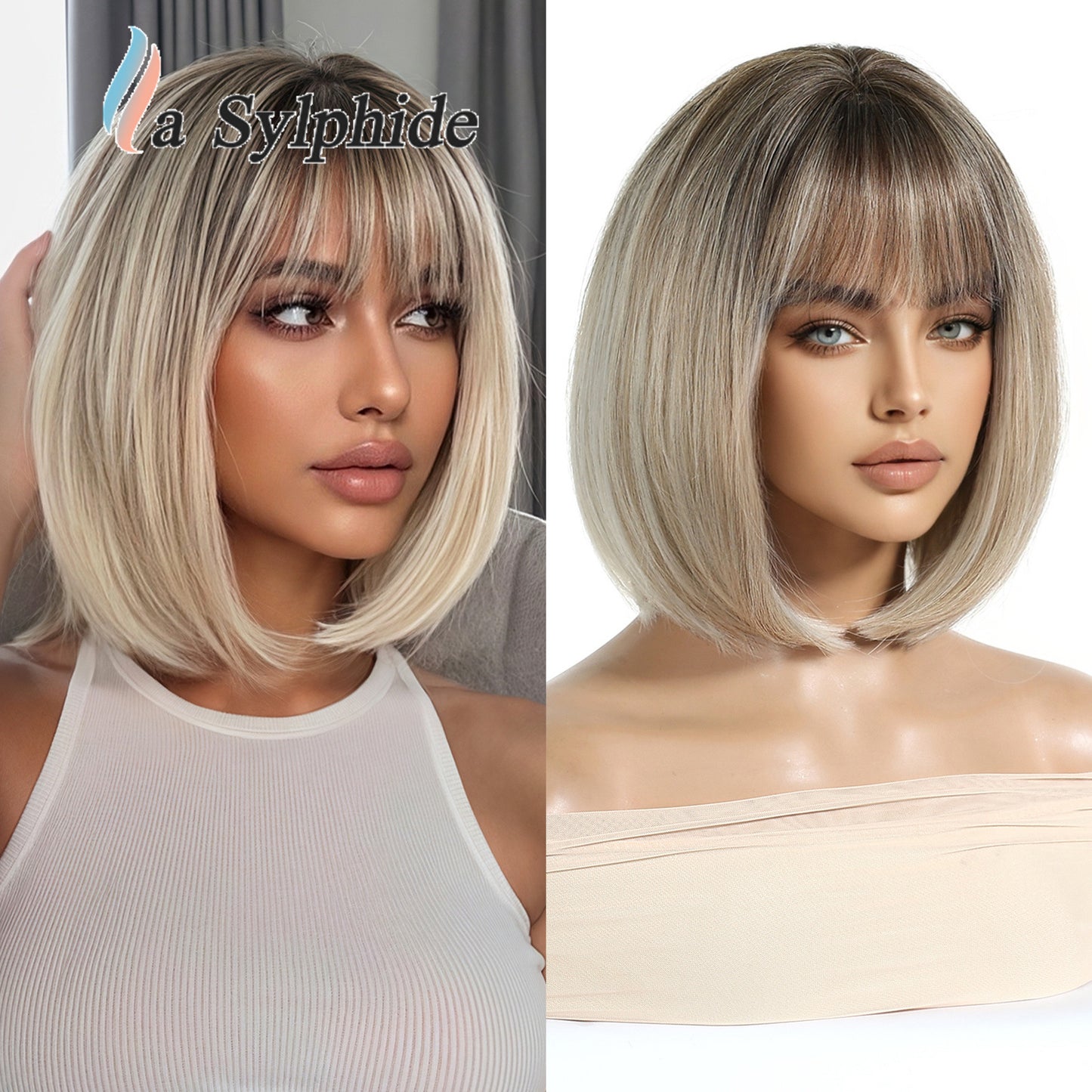 Full Head Cap Imitation Human Natural Top Wig Short Straight Hair