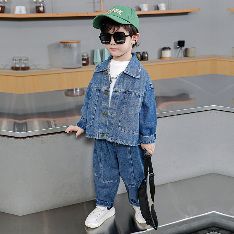 Clothing Korean Style Solid Color Denim Trendy Small Children's Suit