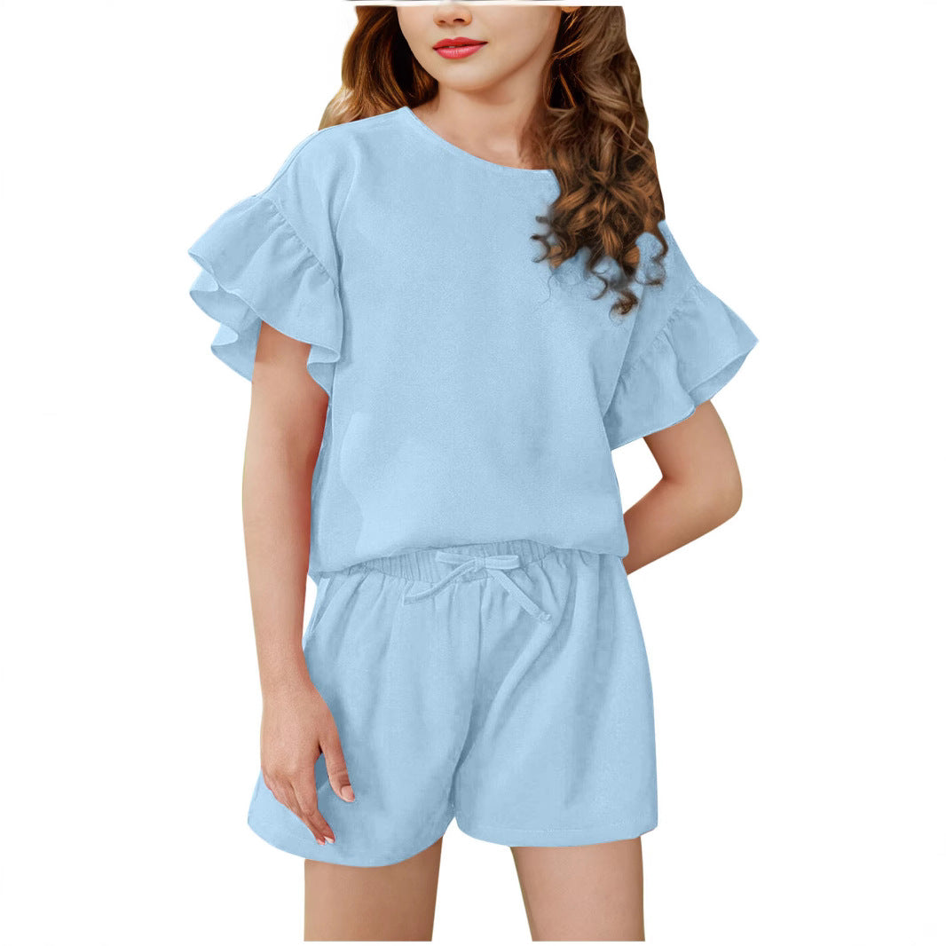 Summer Thin Solid Color Casual Sports Children's Suit
