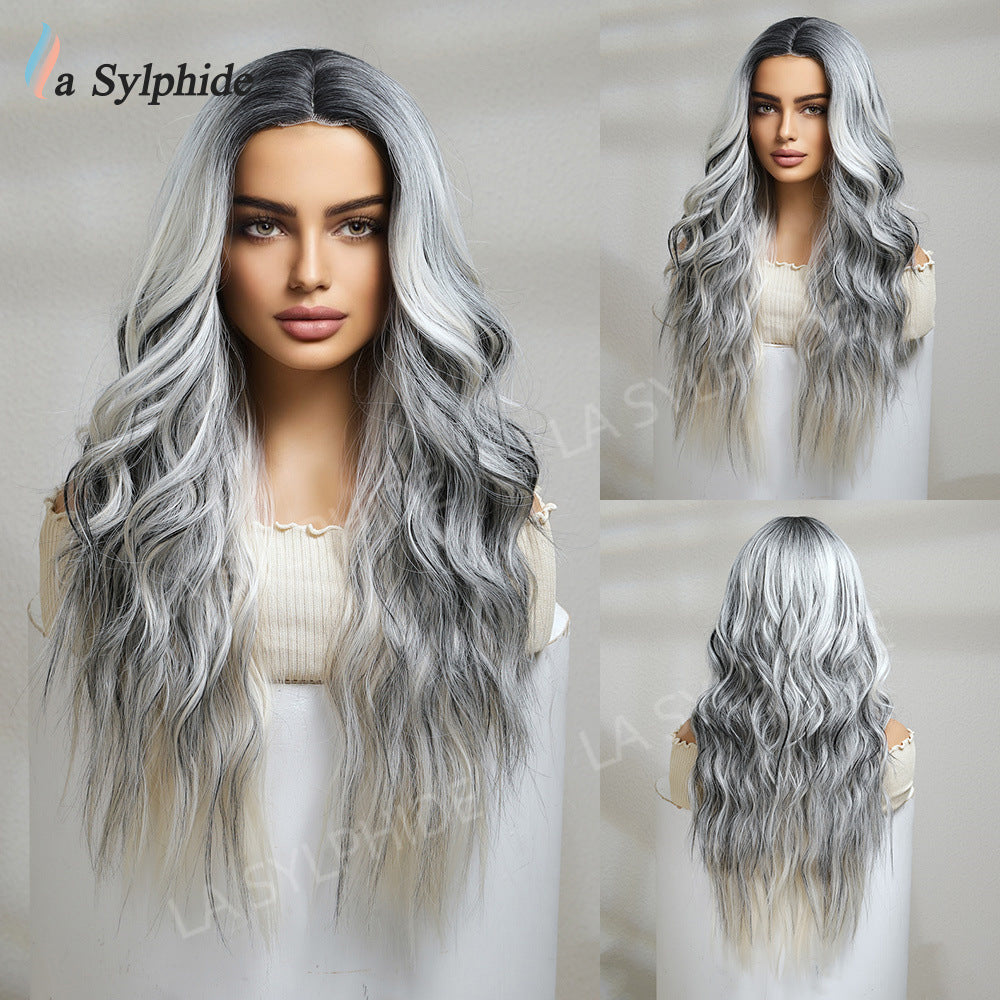 Fiber Chemical Mid-point Simulation Gradient Golden Pick Pink Wig Long Curls