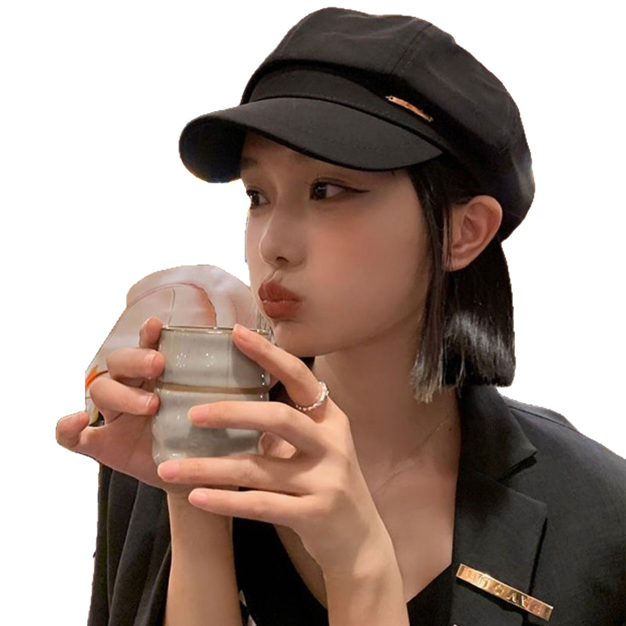 Hat Female One Natural Simulation Beret Wig Short Straight Hair