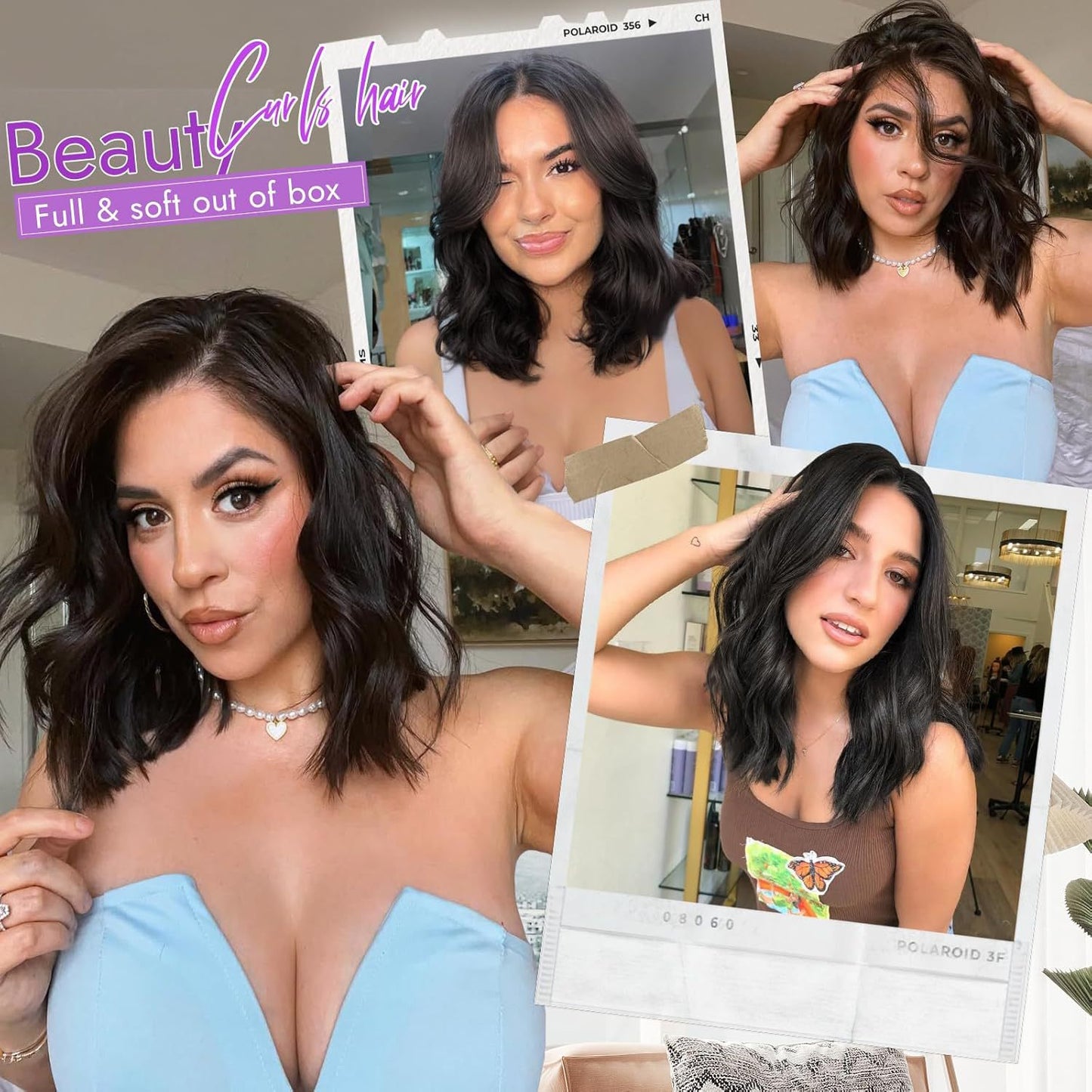 Small Lace Synthetic Wigs Water Ripple Wig Short Curly Hair