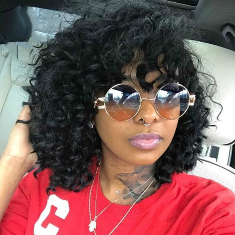 Female African Afro Fluffy Fashion Small Curly Long Straight Wig