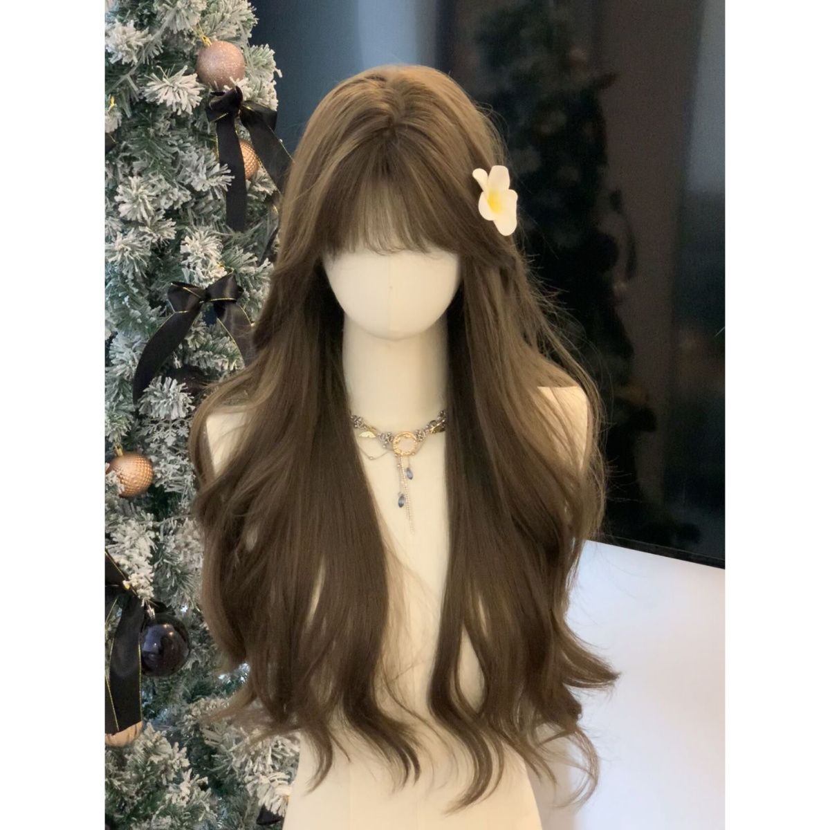 Female Filbert Gray Brown Fashion Waves Roll Temperament Natural Full Wig Long Curls