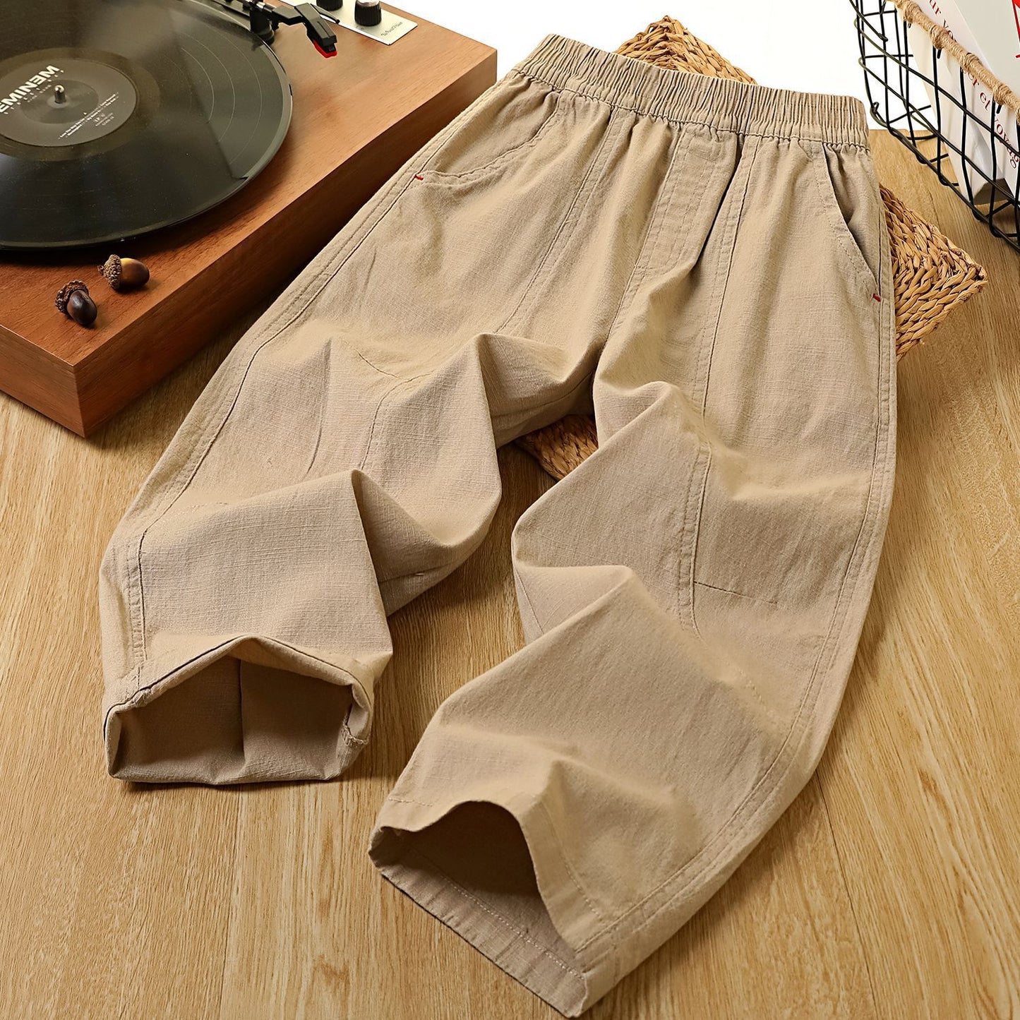Children's Straight Casual Summer Cotton Linen Trousers P Children's Pants