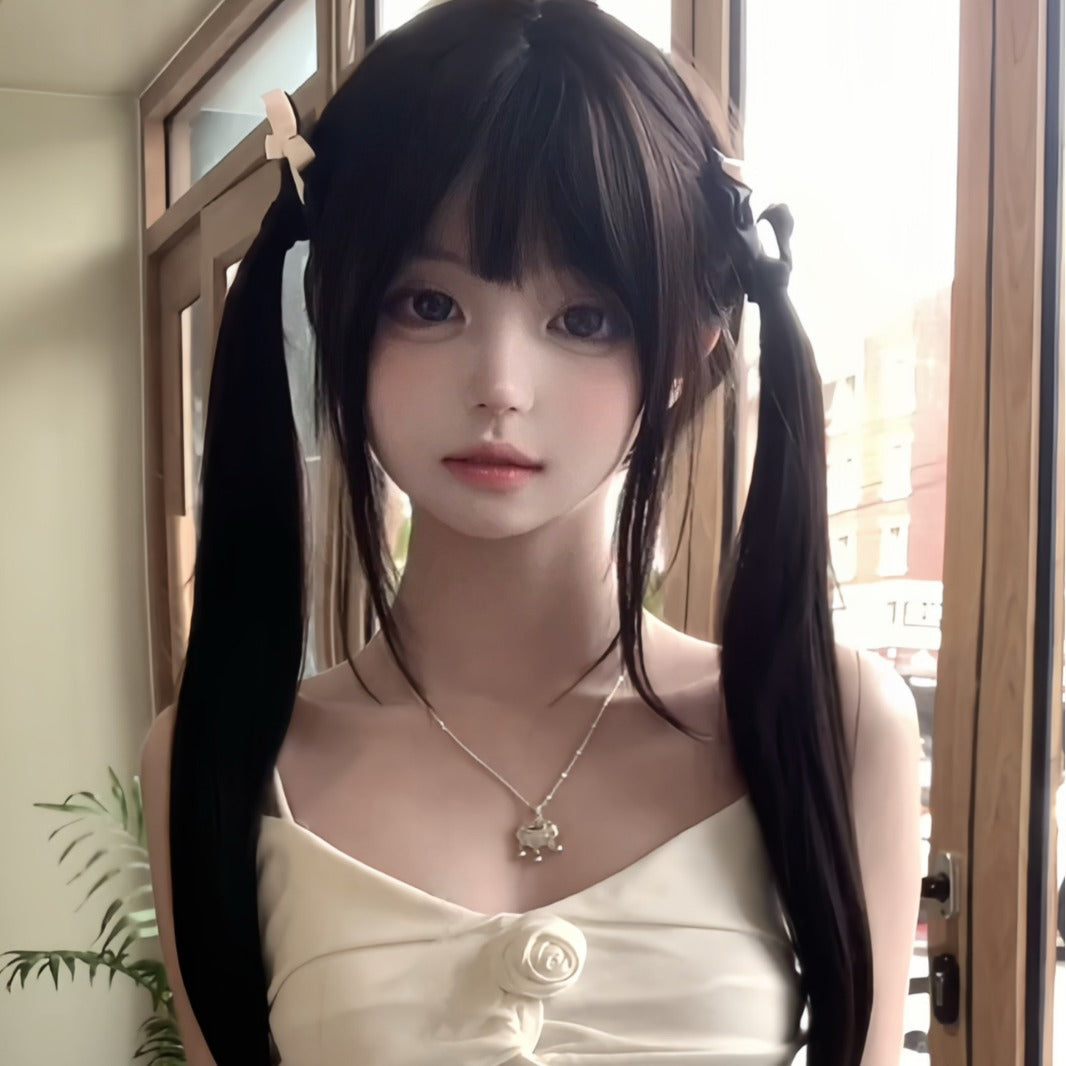 Bean Female Hair Cold Heart Straight Air Bangs Daily Wig Long Curls
