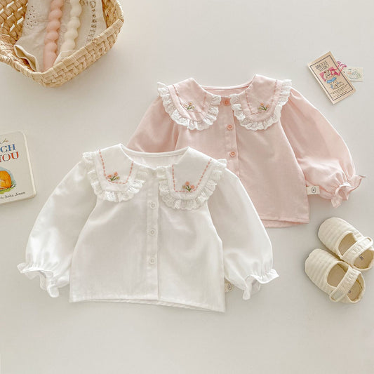 Children's Korean Style Small Left Right Lace Collar Fashionable Spring Children's Shirt