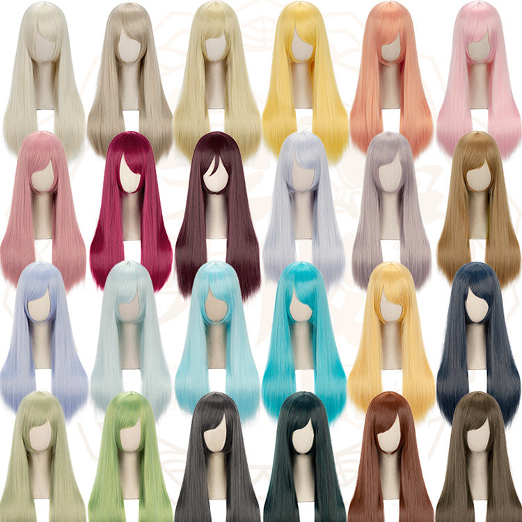 Universal Color Long Straight Hair Black White Gray Pink Red Cos Wig
