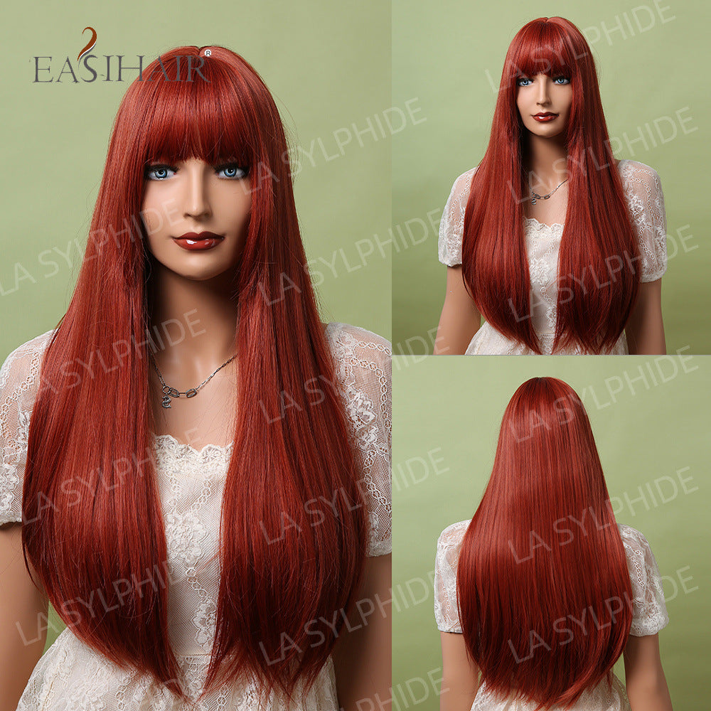 Color Hair Air Bangs Female Mechanism Whole Head Long Straight Wig