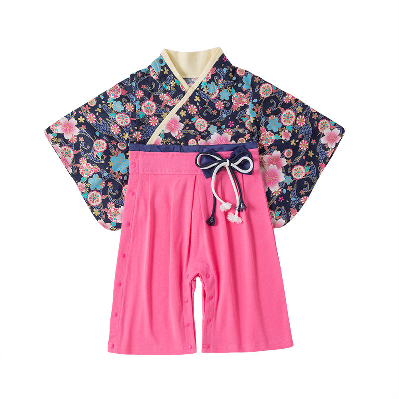 Children's Clothing Long-sleeved Kimono Jumpsuit Bow Romper Jumpsuit, Climbing Suit