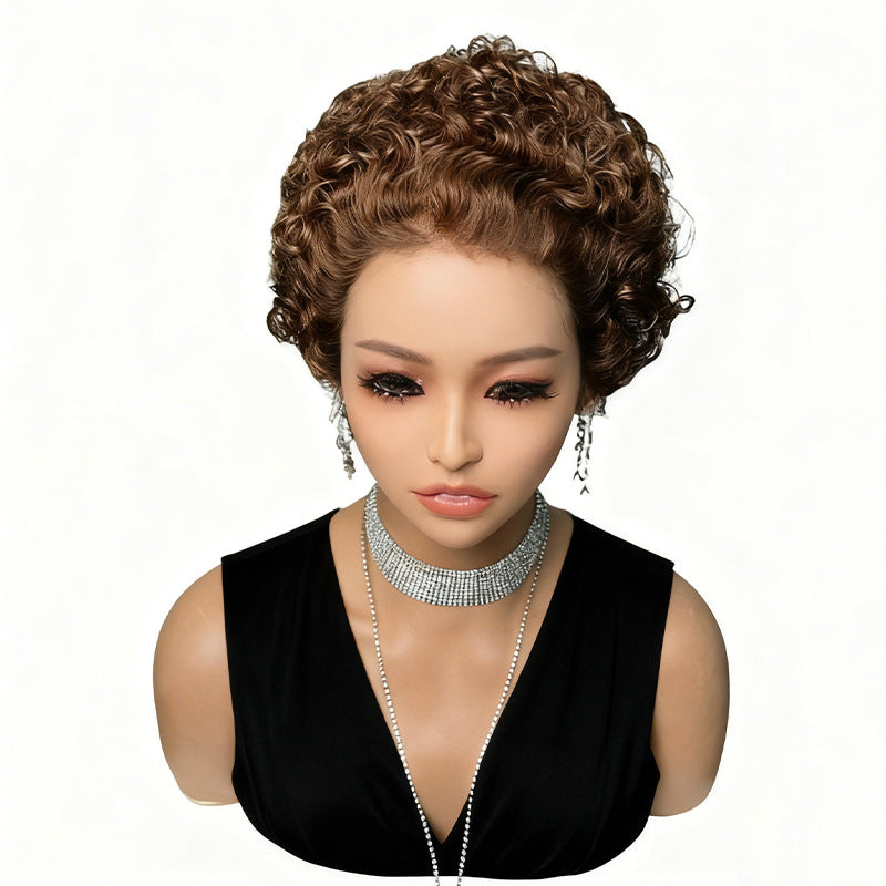 Small Curly Elf Short Realistic Black Real Hair Wig