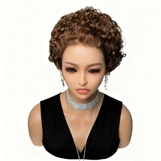 Small Curly Elf Short Realistic Black Real Hair Wig