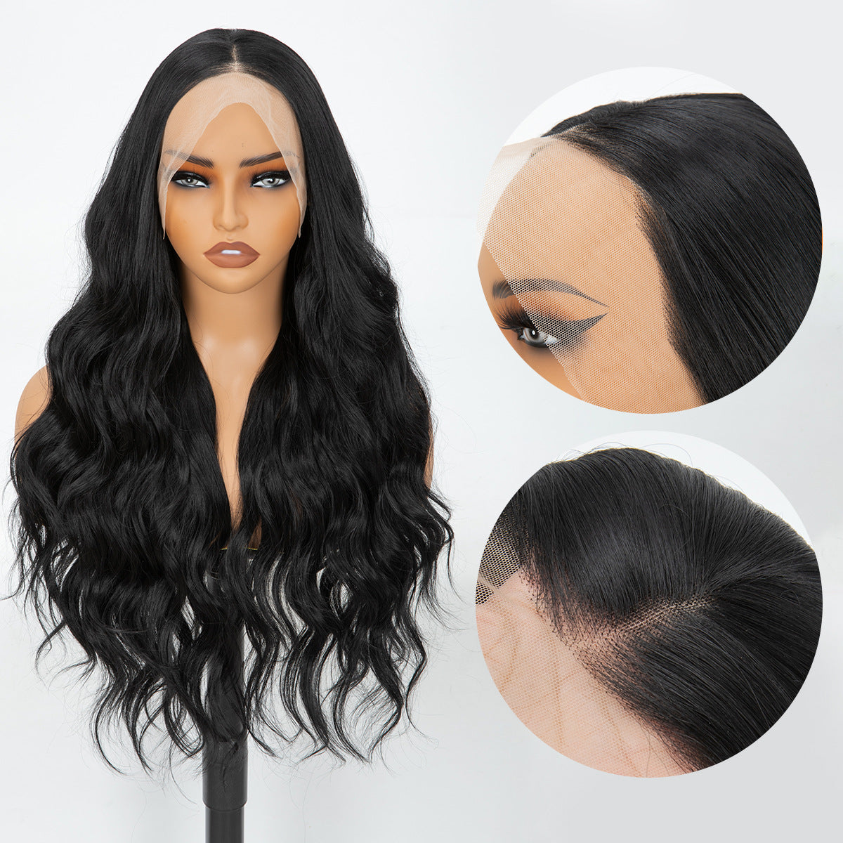 Lace Head Cover Black Hand-woven Curly Long Straight Wig