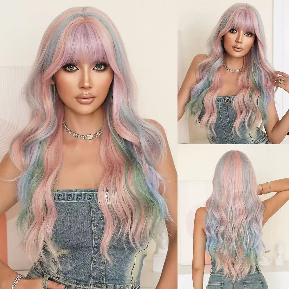 Female Straight Bangs Big Wave Curly Hair Wig Long Curls