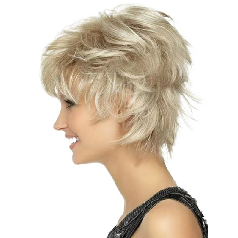 Women's Fashion Gradient Golden Side Bangs Partial Wig Short Straight Hair